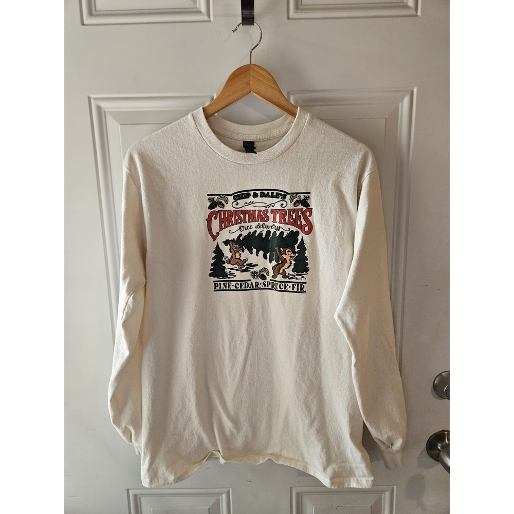 Disney Chip Dale Christmas Trees Long Sleeve T Shirt Holiday Graphic Size M